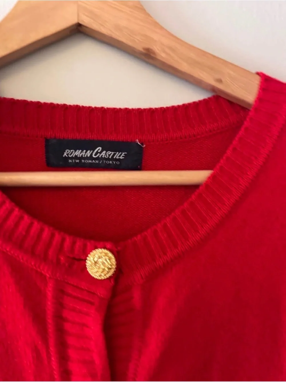 Vintage Roman Castile Tokyo Red Cardigan | Gold Buttons | Size L - Picture 2 of 3